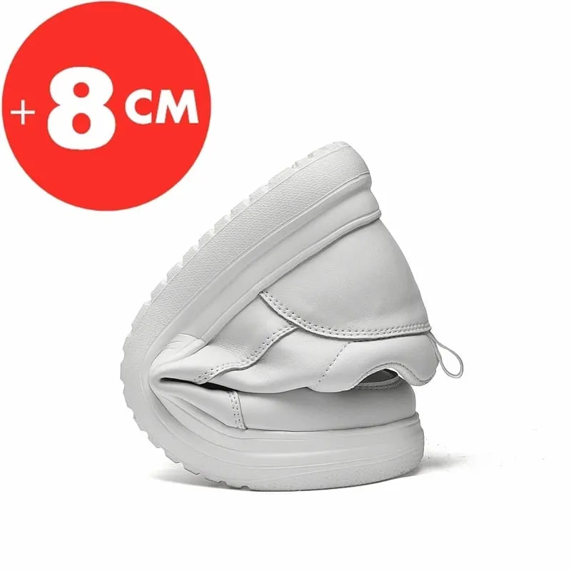 Baskets de grande taille pour hommes, chaussures rehaussantes, semelle intérieure rehaussante, talons hauts de 7 à 8CM, chaussures de Sport en cuir véritable — image 5