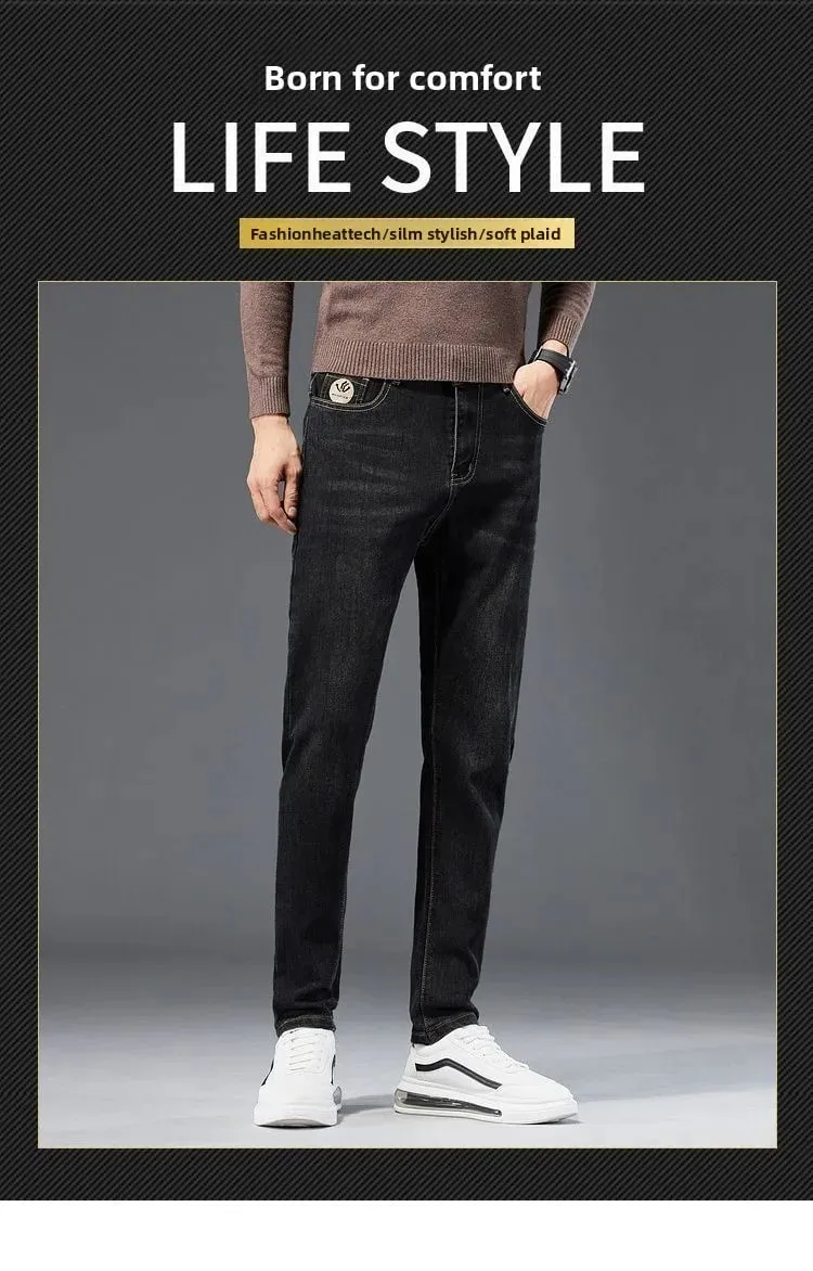 Men's Pants Spring and Summer Embroidery Printing Luxury Elastic Slim Straight Pants Trendy Pants Black Men's Jeans for Men — image 8