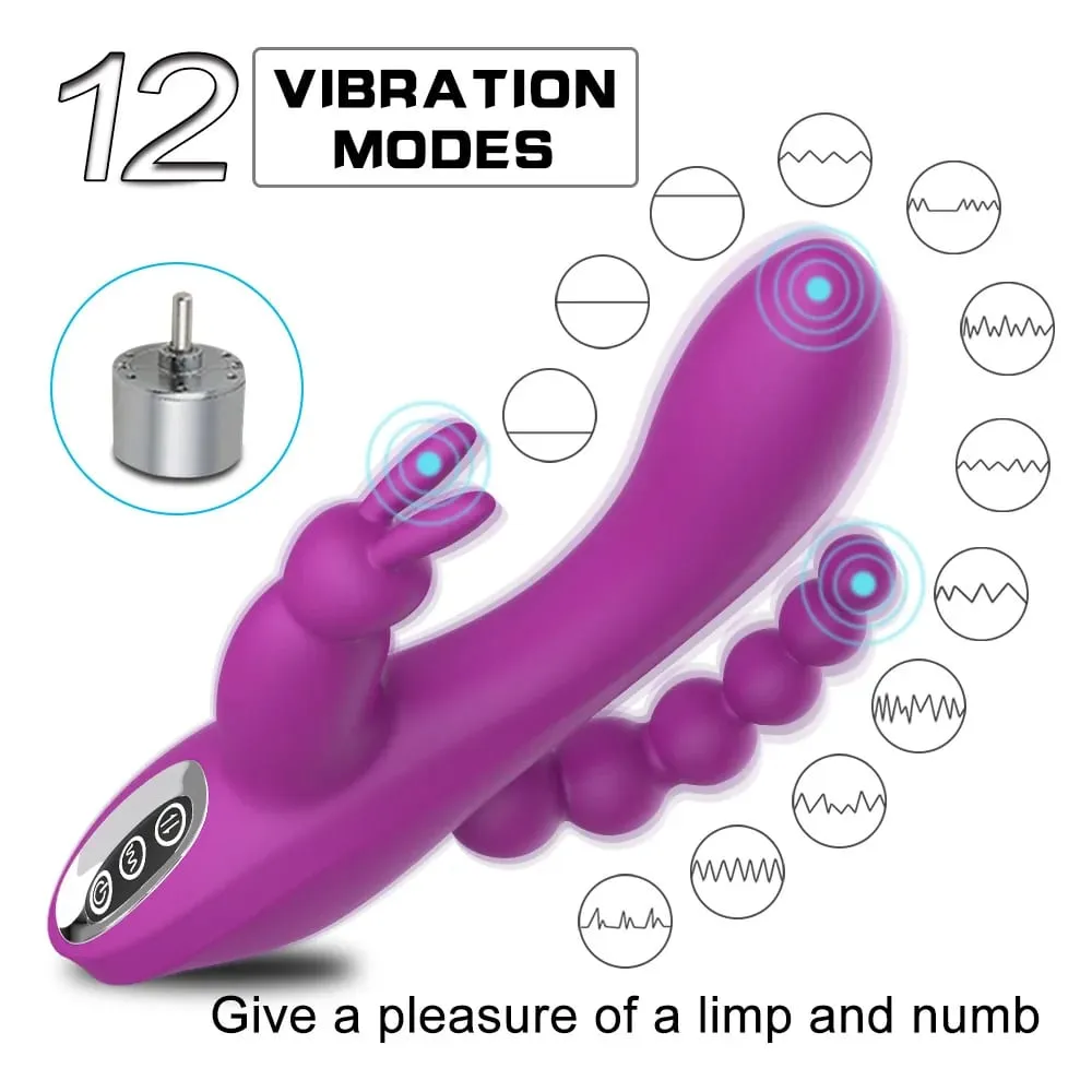12 모드 G 스팟 토끼 진동기 Clitoral Stimulator 항문 트리플 커브 마사지 항문 구슬 여성 커플 딜도를위한 섹스 토이 — image 2
