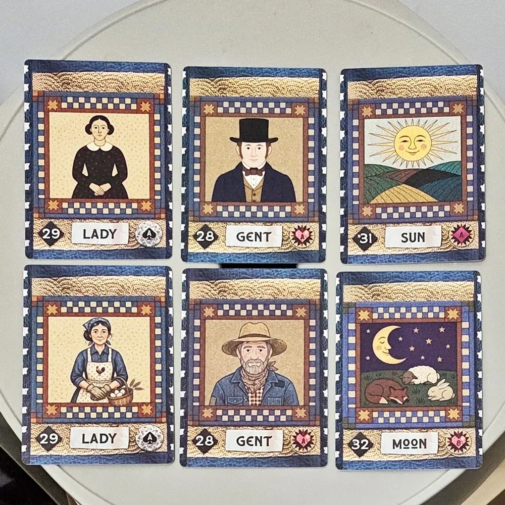 Kuilt Desa Lenormand Dek 9*6sm Dek Ramalan Seni Rakyat 36 Kad dengan Corak Kuilt Desa pada Stok Kad Timbul Dwi-Timbul — image 5