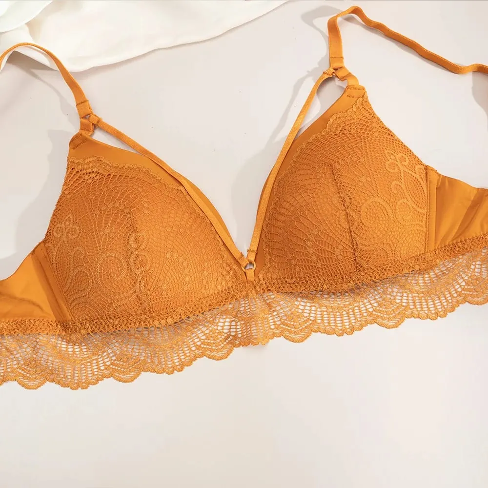 Slip reggiseno in pizzo senza fili da donna Set spalline sottili regolabili Abito intimo quotidiano traspirante e morbido 3 colori disponibili — image 5