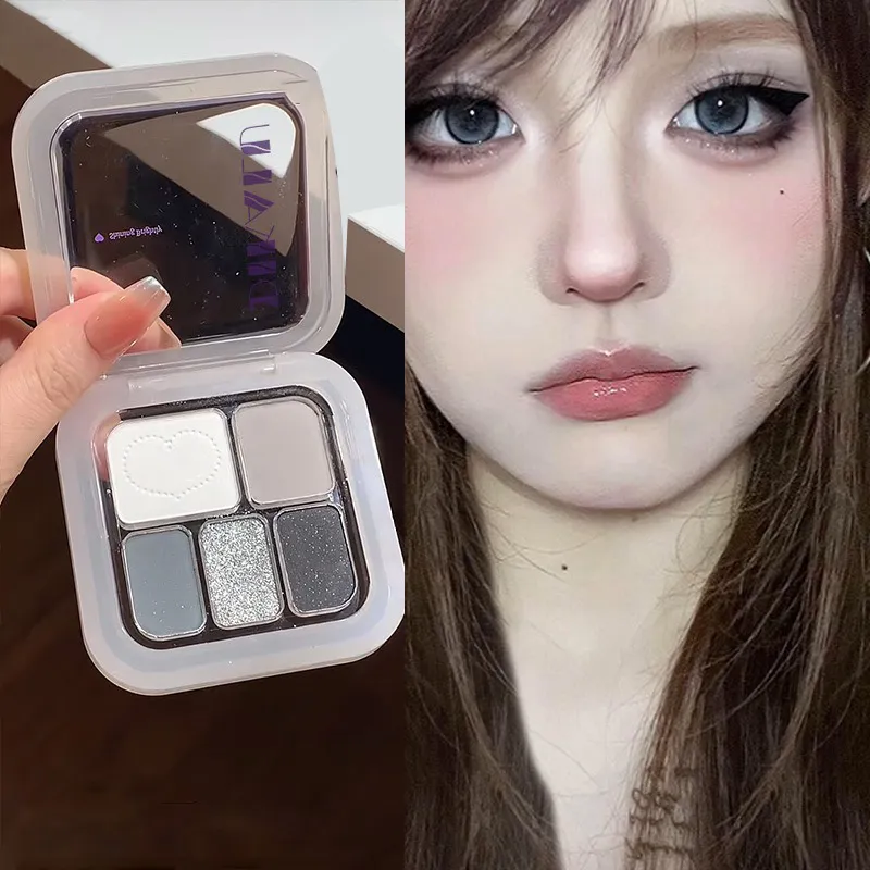 5 สีซีเมนต์โลหะสีเทาอายแชโดว์ Glitter Pearlescent Punk Smoky Eye Highlighter Matte White Face Brightening — image 4