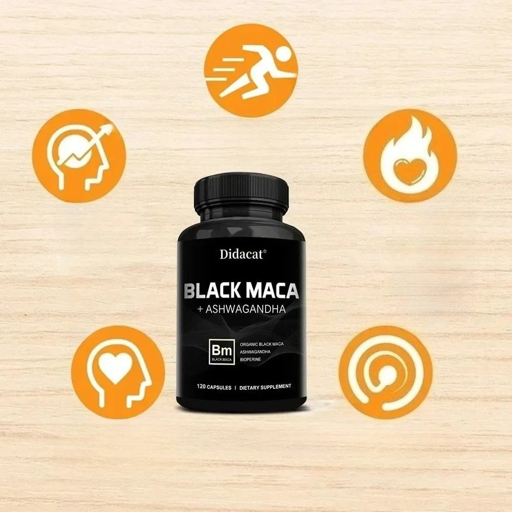Organic Black Maca + Ashwagandha - Black Maca-kapsler med høj koncentration til mænd, der understøtter styrke udholdenhed og vitalitet
