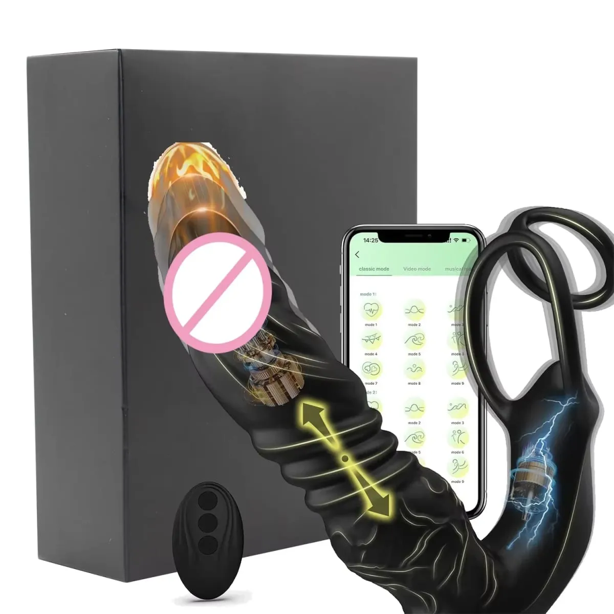 APP Teleskopisk dobbeltringtrykvibrator til mænd prostata massageapparat 5 i 1 vibratorstik Dildo Vibrator Voksen sexlegetøj mænd — image 6