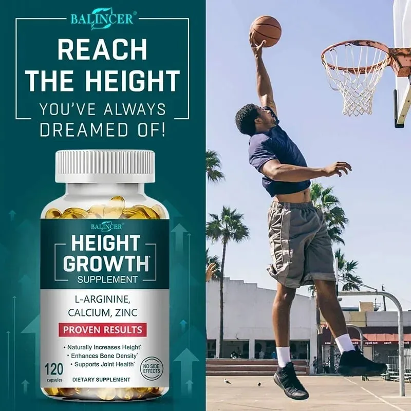 Height Gaining Supplement - Calcium L-Arginine Vitamin D3 Zinc Supplement - Promotes Bone Growth - Helps Natural Height Growth — image 1