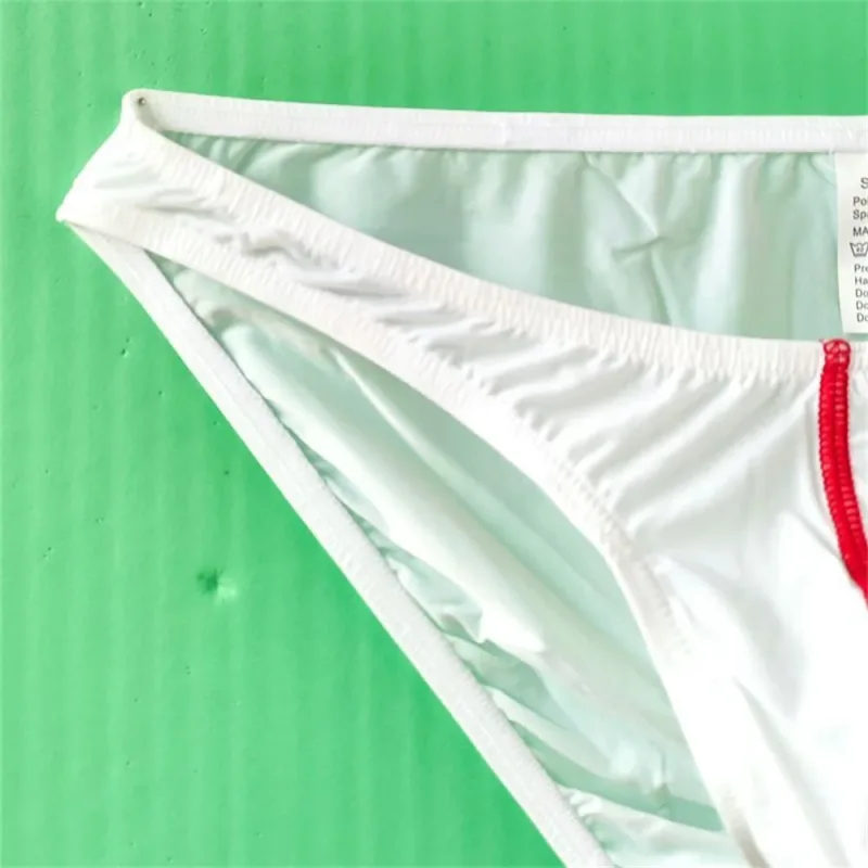 Two Line Stripe Ice Silk Briefs for Men Plus Size Underwear Sexy U Convex Lingerie Low Waist Bugle Pouch Male Panties — image 8