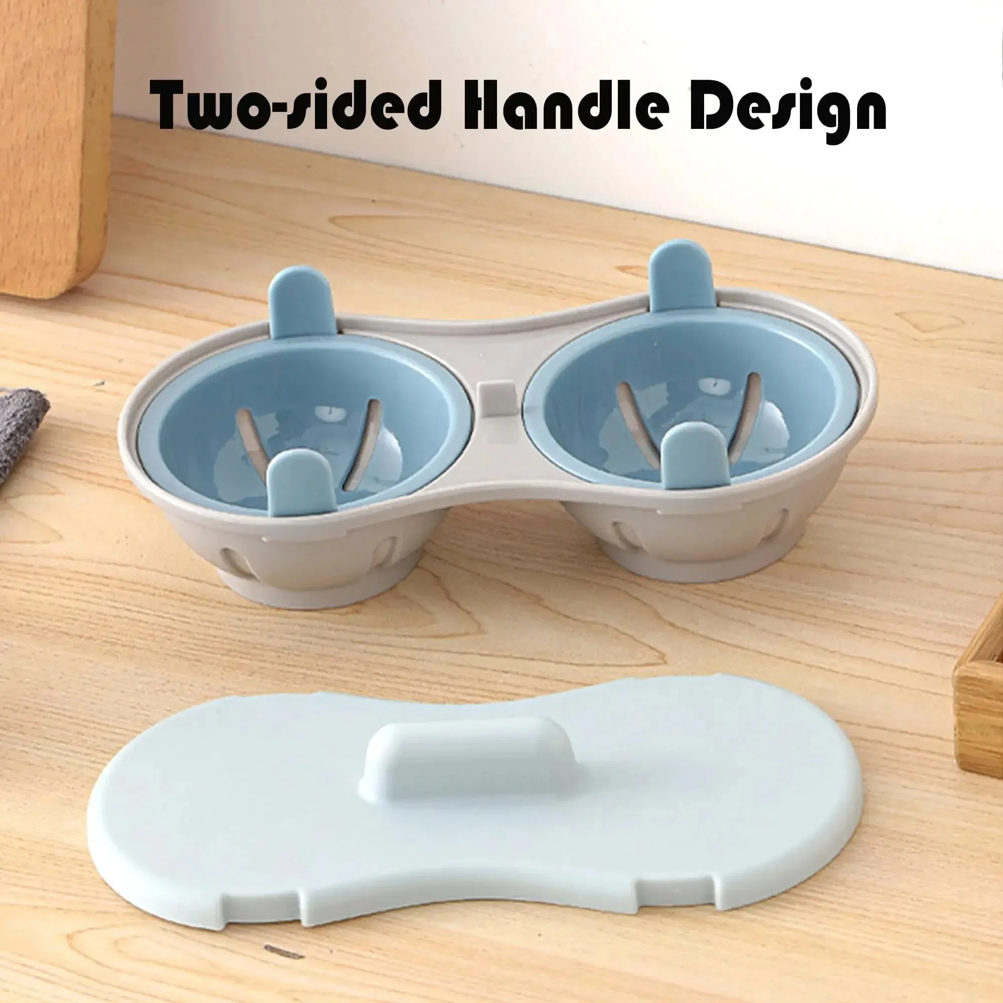 Cazador furtivo de huevos para microondas, cazador furtivo de huevos doble eficiente para microondas, cocina huevos escalfados con escurridor desmontable, calor para cocina — image 4