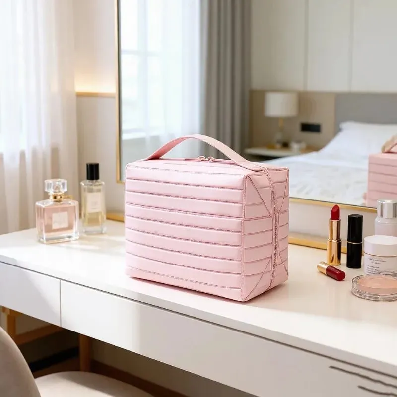 Borsa da viaggio pieghevole per trucchi Borsa da toilette grande impermeabile da appendere Organizzatore cosmetico con scomparti antigoccia per uso del trucco — image 2