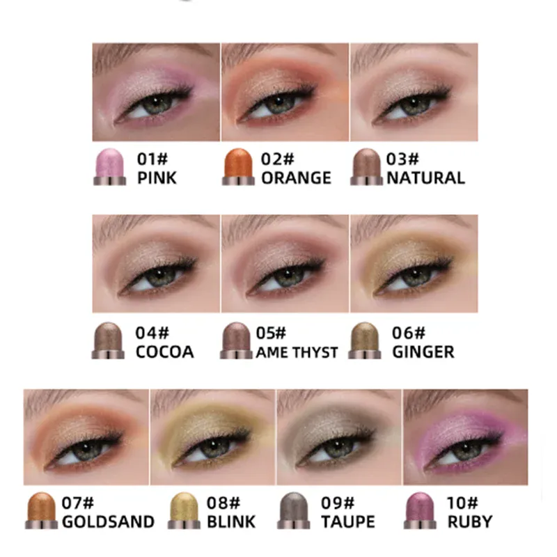 10 สี Double Ended Eye Shadow Stick พร้อมแปรงฟองน้ำ Pearlescent อายแชโดว์ยาวนานปากกา Contouring แบบพกพาแต่งหน้าเครื่องสำอาง — image 2