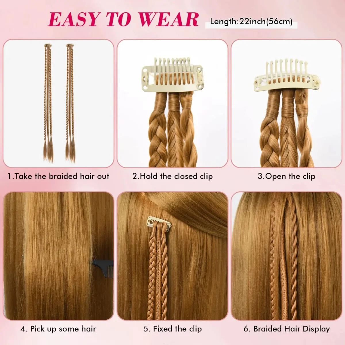 Braids Hairpiece คลิปด้านหน้า Braid Bang Extensions สำหรับผู้หญิงสังเคราะห์ Braided Ponytail ผมชิ้นสำหรับสวมใส่ทุกวัน — image 4