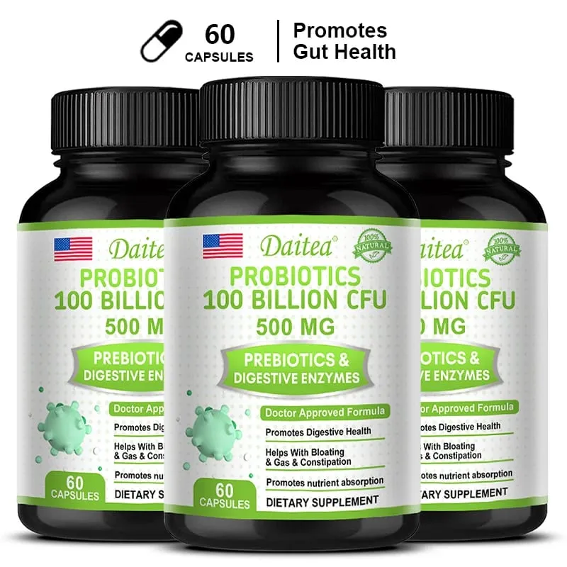 Probiotici 100 miliardi di CFU con prebiotici ed enzimi digestivi Salute dell'intestino Digestione Sollievo dal gonfiore e supporto immunitario — image 11