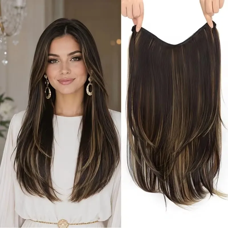 Extension capillaire synthétique multicouche longue et lisse de 22 pouces, postiche en Fiber de Style BB Clip pour femmes, usage quotidien, confiante et élégante — image 14
