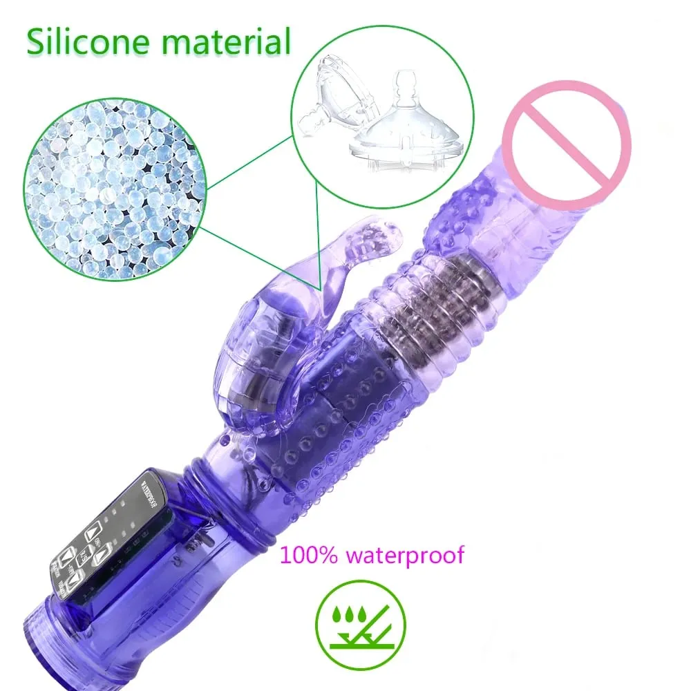 Dildo Rabbit Vibrator Masturbator G Spot 12 ความเร็วการสั่นสะเทือนมอเตอร์คู่นวด Clitoris หมุน Stimulator ของเล่นเพศหญิง — image 4