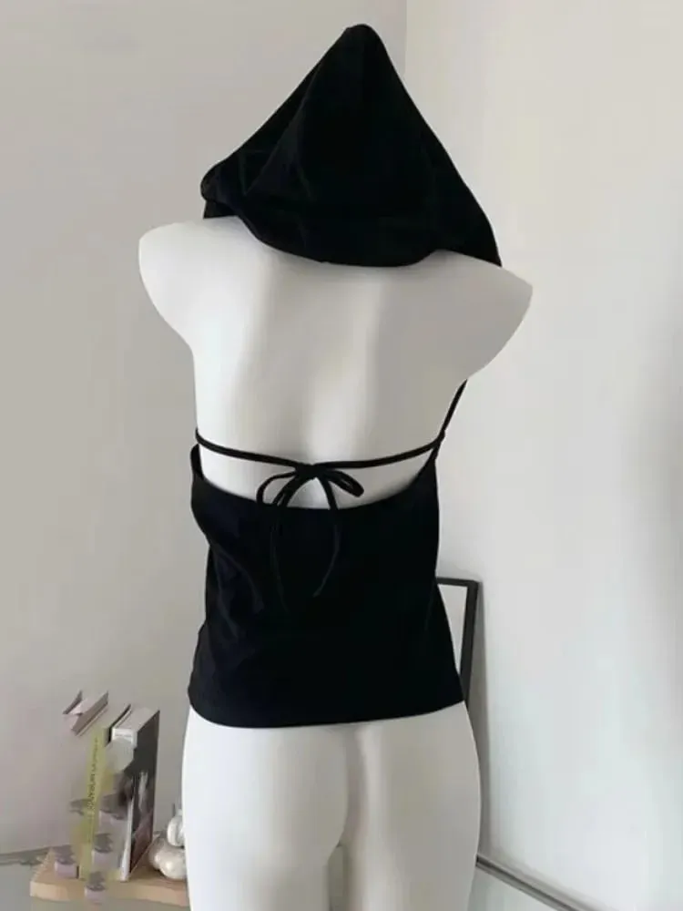2025 Ropa Mujer Backless Verband Y2k Tank Top Frauen Feste Kapuze Tunika Lässige Leibchen Mode Sexy Koreanische Sommer Gestellte Tanks — image 2