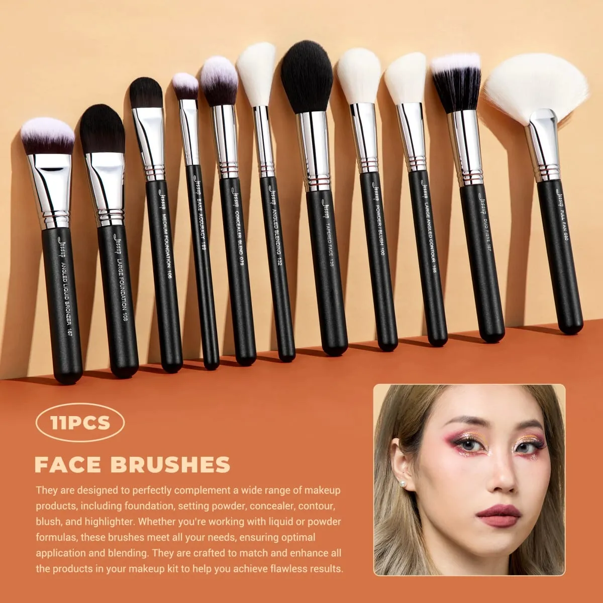 Set di pennelli per trucco Jessup Pennelli per trucco professionali con etichetta sintetica premium da 35 pezzi per fondotinta, ombretto, correttore — image 3