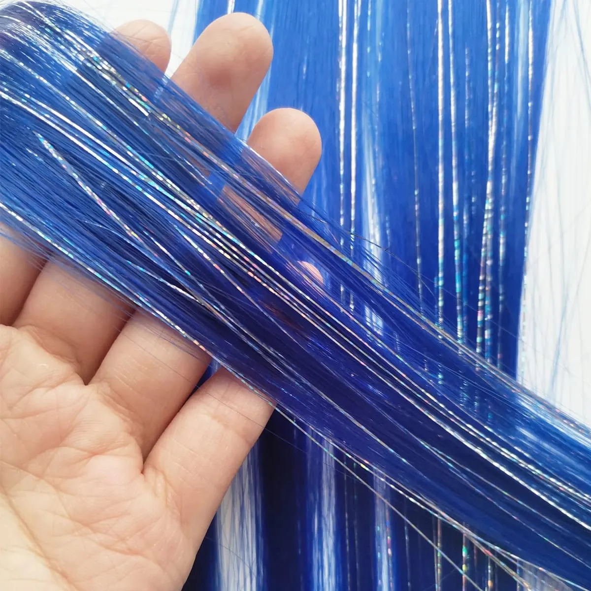Clip nelle estensioni dei capelli rosa Orpelli misti d'argento Parrucchino sintetico arcobaleno Festività per feste per donne e ragazze — image 19