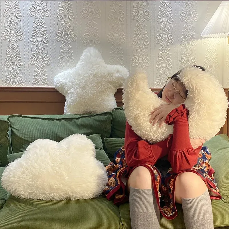 Bantal Berbulu Mainan Mewah Awan Bintang Bulan Putih Boneka Kartun Comel Cuaca Bantal Boleh Peluk Hiasan Bilik Tidur Kusyen Sofa — image 4