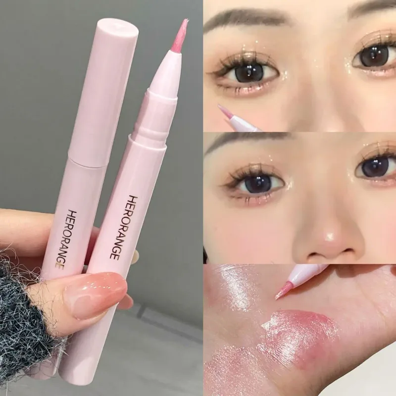 Resaltador de ojos de gusanos de seda, color rosa melocotón, líquido, brillo nacarado, sombra de ojos hidratante, ilumina el delineador de ojos, maquillaje coreano