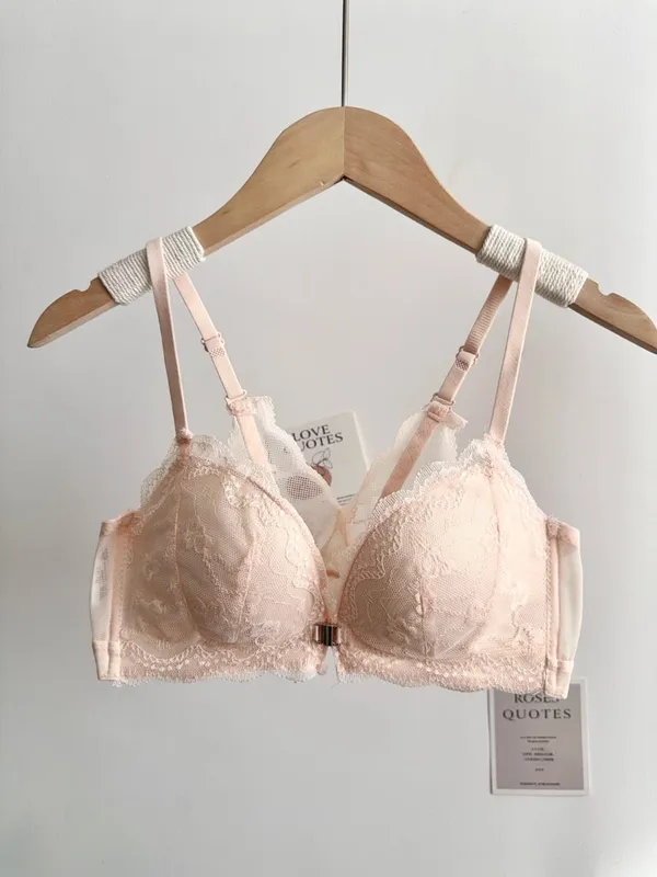 Set reggiseno in pizzo da donna con busto piccolo chiusura frontale senza fili bellissimo reggiseno push-up sul retro morbido intimo quotidiano taglia 32‑38AB — image 8