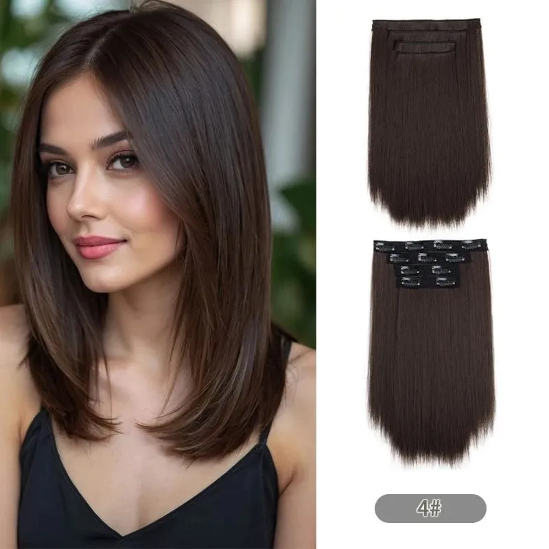 Extensions capillaires synthétiques à Clips 35CM, postiche courte et lisse, postiche Blonde noire, faux cheveux résistants à la chaleur, 4 pièces/ensemble — image 9