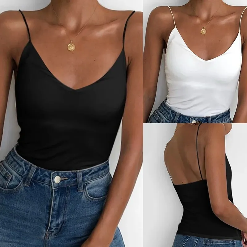 Summer Sexy Women Thin Wild Solid Camis Vest Tank Tops Female Strap Basic Tops Slim Sleeveless Camisole — image 2