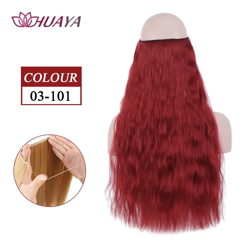 Filo invisibile sintetico lungo rettilineo senza clip nelle estensioni dei capelli Pezzi di capelli finti Linea di pesce segreta Posticci per le donne — image 37