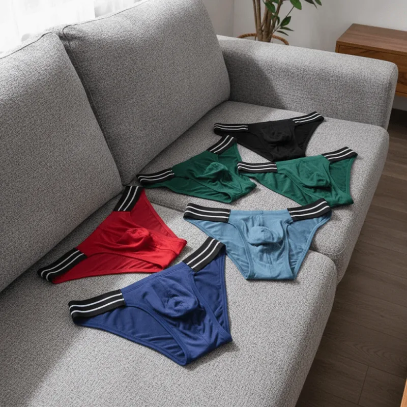 Lingerie Triangle pour hommes, culotte taille moyenne, respirante, fine, à rayures, grande taille, sous-vêtements pour hommes, quatre saisons — image 2