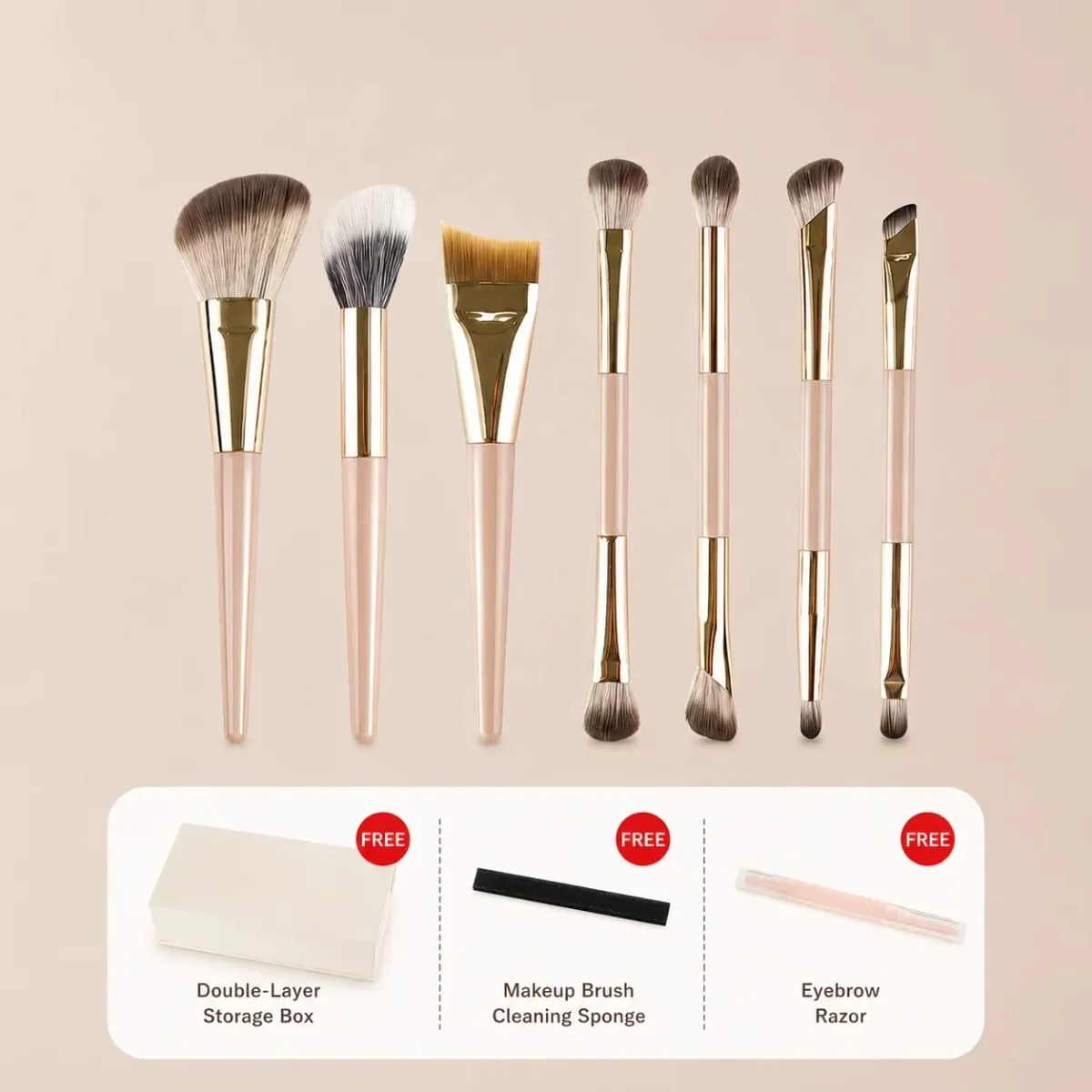 Bærbar 8-delt sammenfoldelig makeupbørstesæt med dobbelt ende Foundation Contour Øjenskygge Blush Concealer Børster Rejsemakeupværktøj — image 1