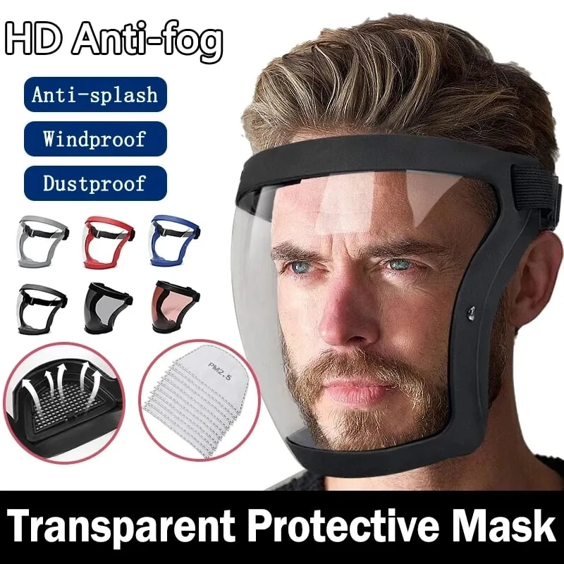 Visiera integrale trasparente Maschera antiappannamento riutilizzabile antipolvere Occhiali di sicurezza HD Protezione da cucina Maschera antispruzzo con filtri — image 2