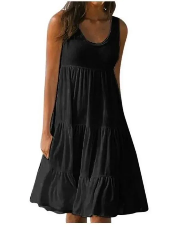 ขนาดใหญ่ O คอ Ruffles ชุดชายหาดหลวมผู้หญิง Boho สีทึบ PLUS ขนาด Elegant Sundress Club PARTY Vestidos