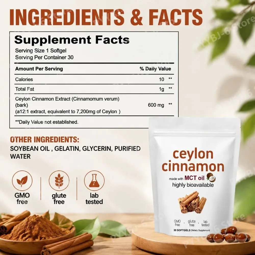 Ceylon Cinnamon Softgels 30 Count naturligt kanelekstrakttilskud til daglig fordøjelse og vitalitetsstøtte — image 2