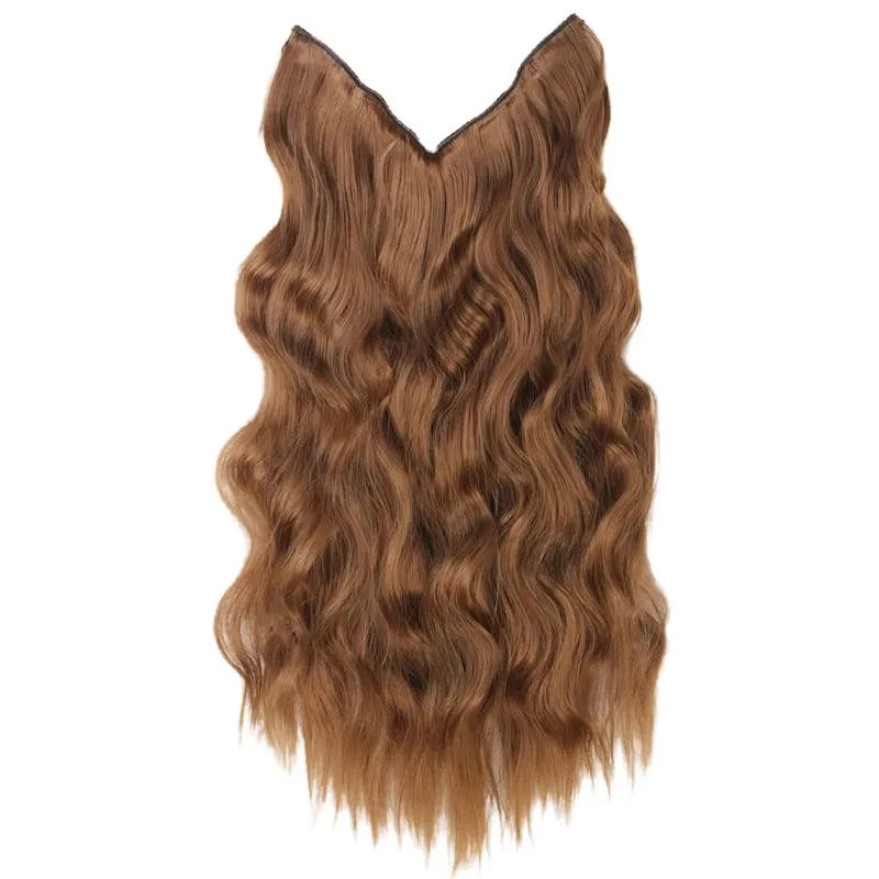 Black Halo Hair Extensions ที่มองไม่เห็นลวดปรับขนาด 22 นิ้วยาว Wavy Curly Hairpieces สำหรับผู้หญิงไม่มีคลิป — image 11