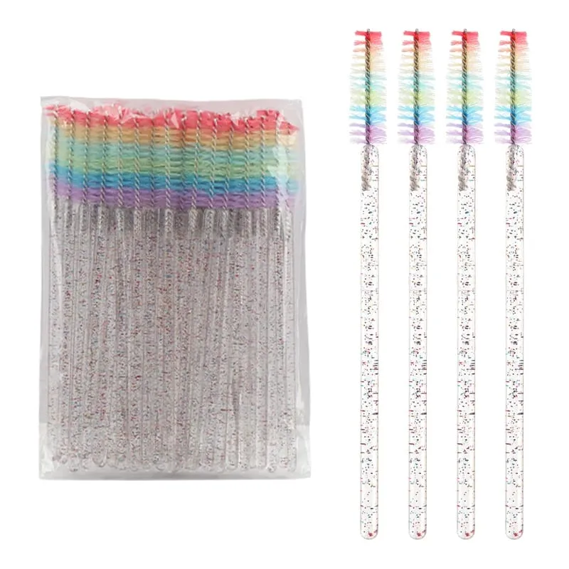 50pcs Berus Bulu Mata Kristal Boleh Pakai Sambungan Bulu Mata Berus Makeup Tongkat Maskara Aplikator Sikat Kening Berus Mikro Pelangi — image 9