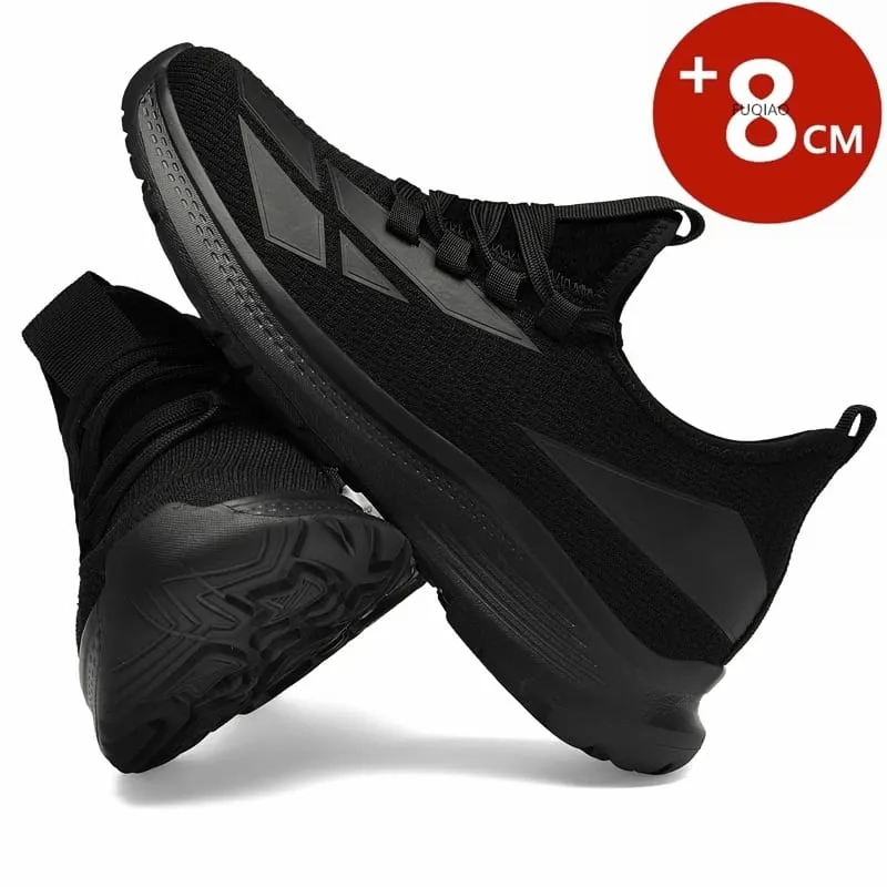 Nam Tất Cả Màu Đen Lưới Thoáng Khí Thang Máy Giày 8Cm Vô Hình Tăng Chiều Cao Không Trượt Giày Thể Thao Hàng Ngày Đi Tập Luyện Giày