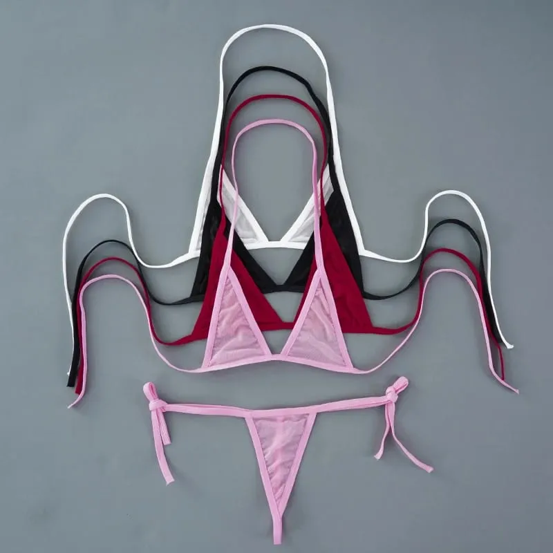 Set Bra Mini Seksi Tanpa Wayar Set Ringkas Bra Tanpa Jala Ultra Nipis Mesh Hitam Lutsinar 2 Keping Halter Set Pakaian Dalam Wanita Eksotik — image 1