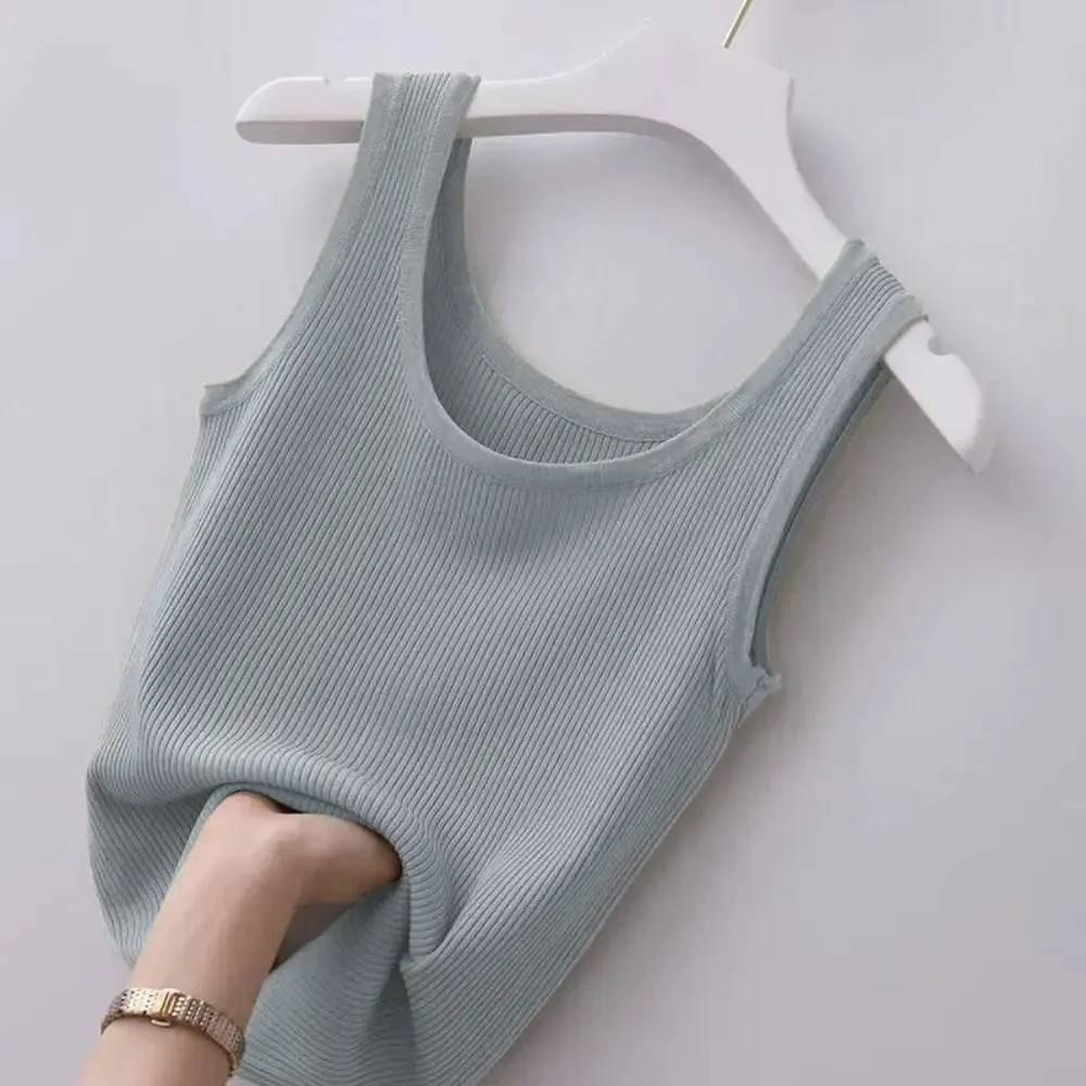 2024 Polyester Sexy košilka bez rukávů Základní top Jednobarevné Letní Košilka Streetwear Trička Tričko Jarní Pletené Tílko Dámské — image 13