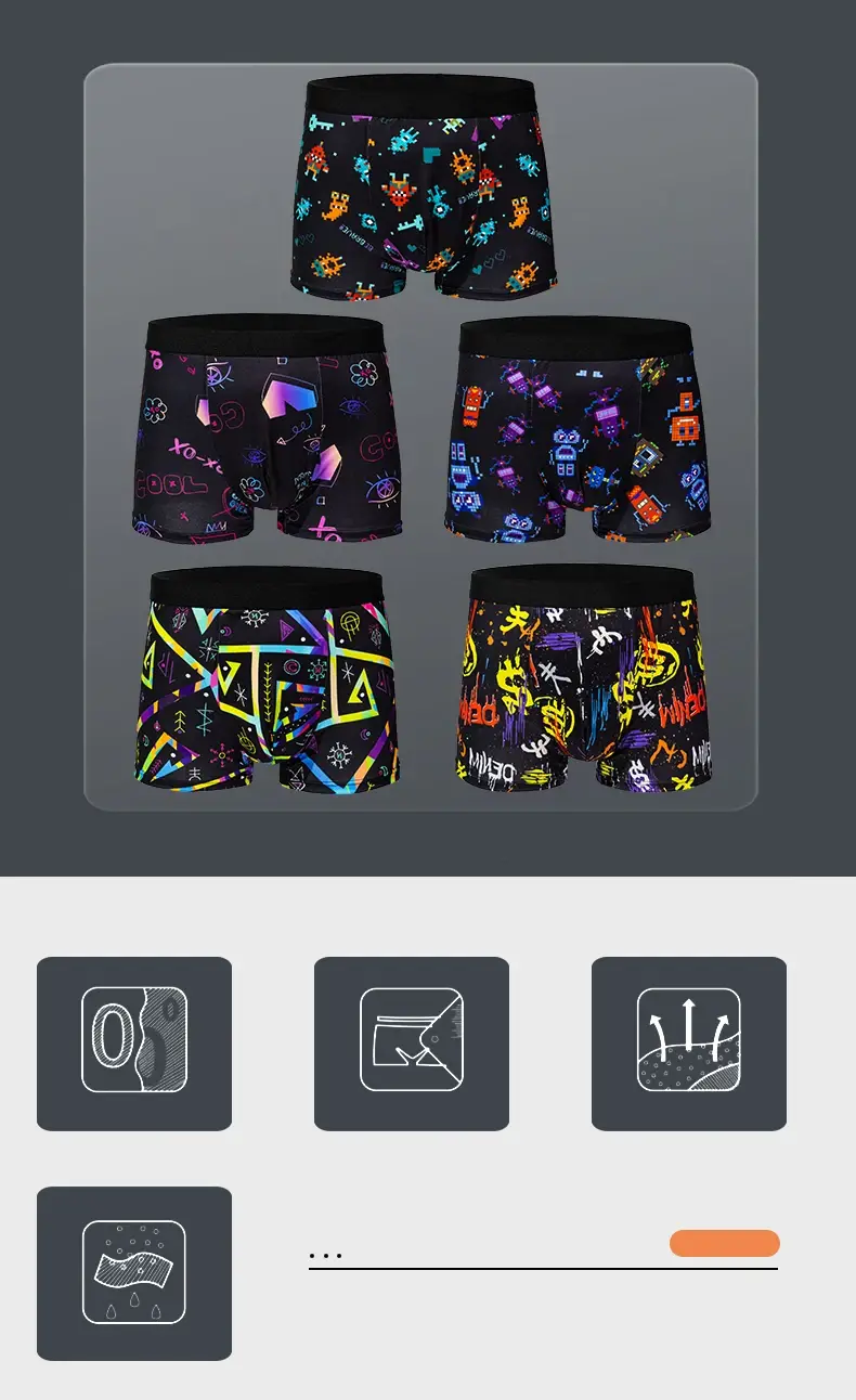 5 pezzi Intimo da uomo con stampa graffiti, pixel, cyberpunk, boxer comodo, casual e alla moda — image 8