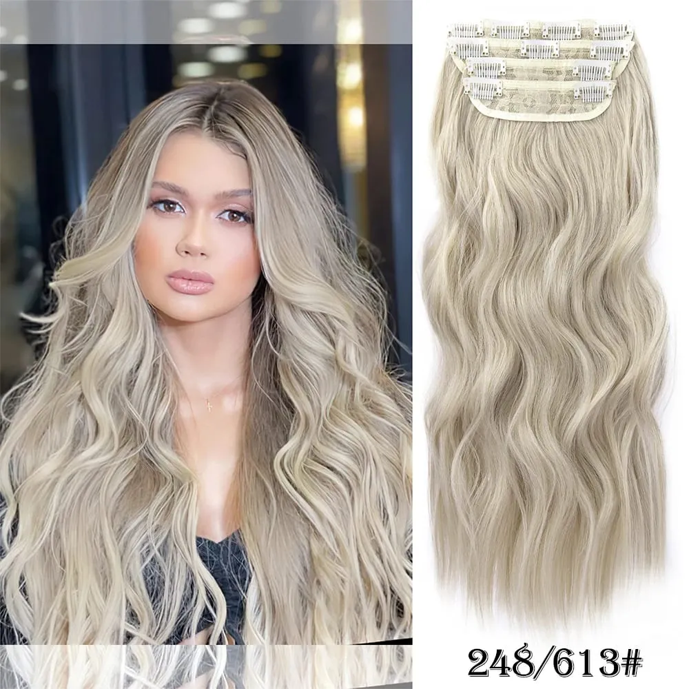 Leeons gewellte Clip-in-Haarverlängerungen, 4 Stück, natürliche, weiche, lange, gewellte Haarteile, dicke Doppelschuss-Clip-in-Haarverlängerungen für Frauen — image 11