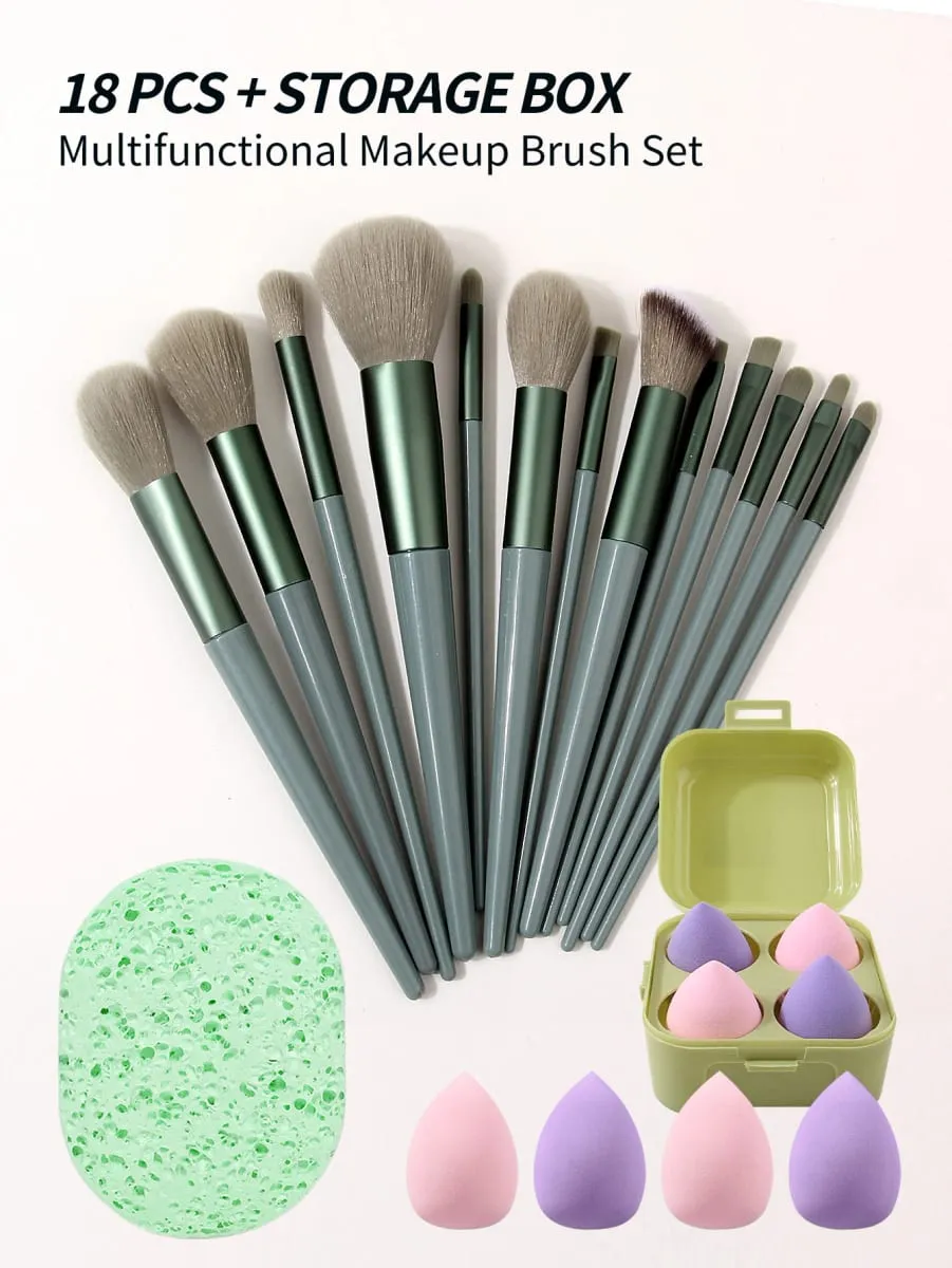 Set di pennelli per trucco multifunzionale da 19 pezzi con scatola di immagazzinaggio Pennelli morbidi con bignè per trucco e spugna detergente Trucco completo per il viso — image 2