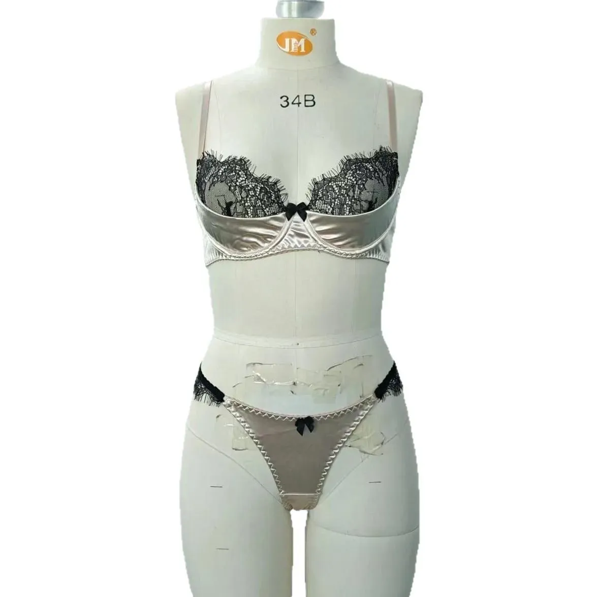Kain Satin Bulu Mata Renda Patchwork Ultra Tipis Bergaris Bra Set Pakaian Dalam dengan Berkawat Pakaian Dalam Seksi Wanita Bra — image 5