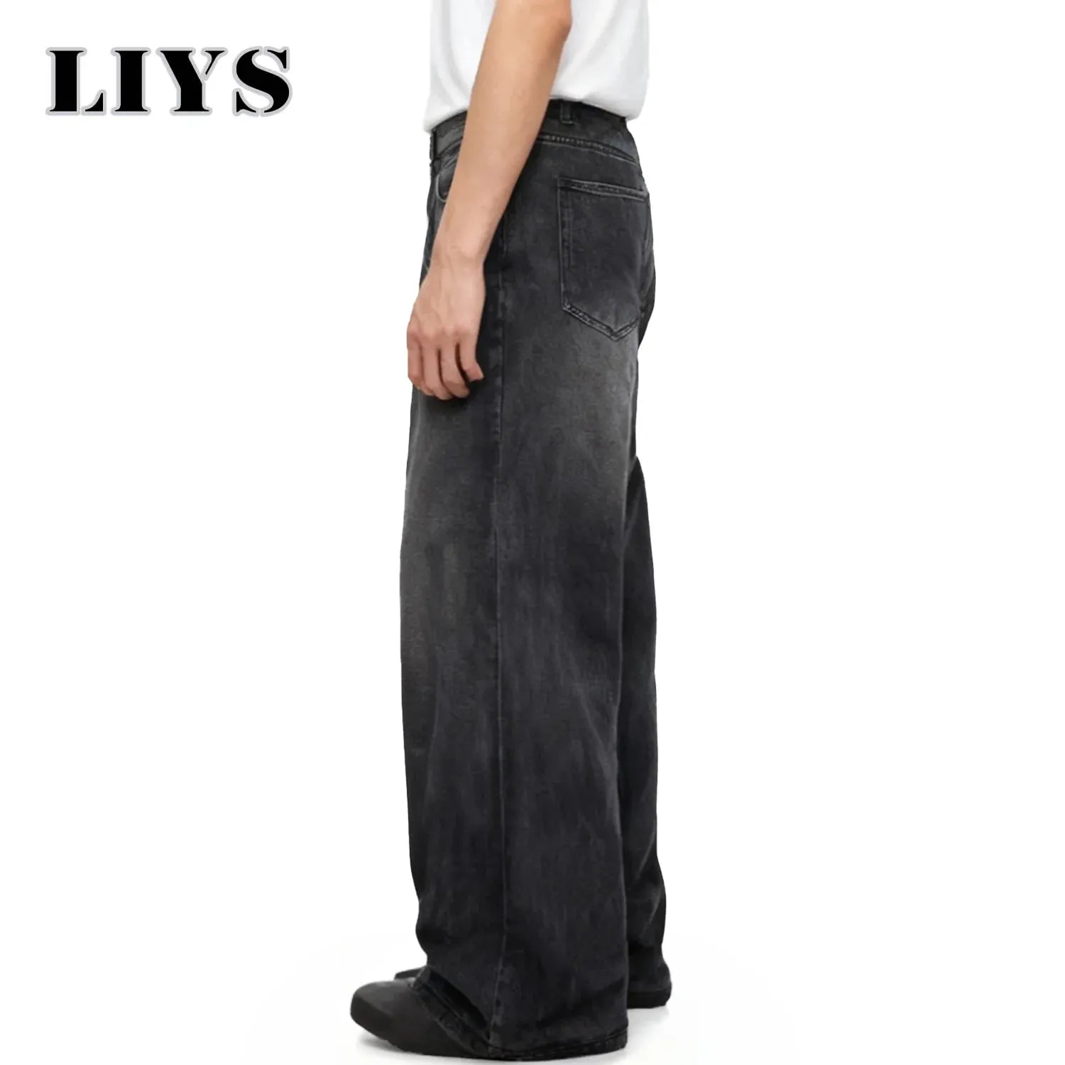 Seluar Jeans Lelaki Empat Musim Versi Korea Seluar Kasual Pelajar Amerika Retro Kelabu Hitam Longgar Kaki Lebar Jean Longgar Seluar Denim Lelaki — image 5