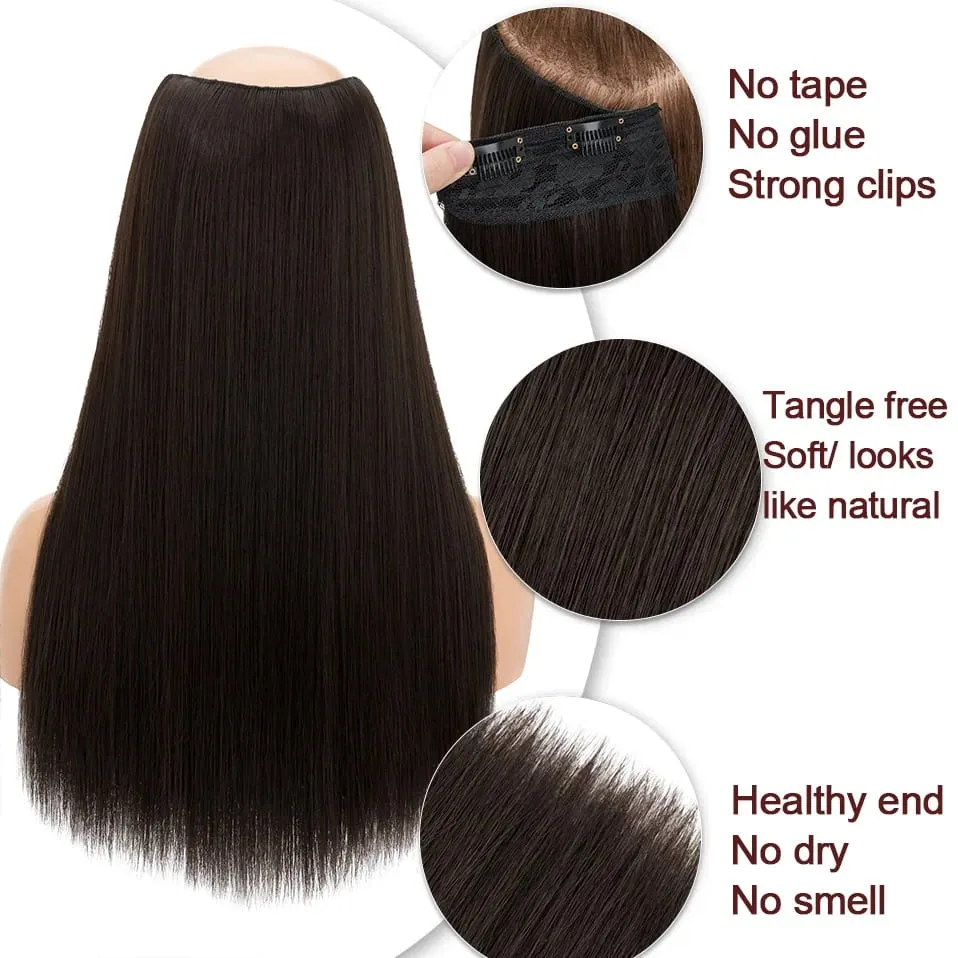 Benehair 18 インチ 160 グラム V 字型ストレート人工毛ワンピースクリップヘアエクステンションヘアクリップかつら完全な頭 — image 3