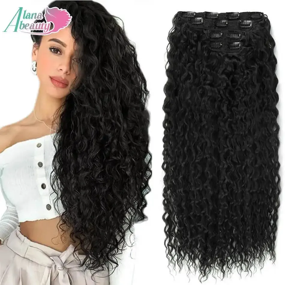 Alana 28inch Synthetic Long Water Curly Clip In Hairpieces Hair Extensions Kinky Curly Clip-in Hair Heat Resistant Organic Fiber