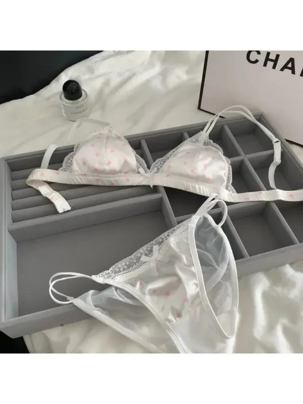 Nuovo stile francese reggiseno in raso di pizzo slip set senza fili sottile coppa a triangolo dolce lingerie per busto piccolo giovani donne taglia 32‑38 — image 8