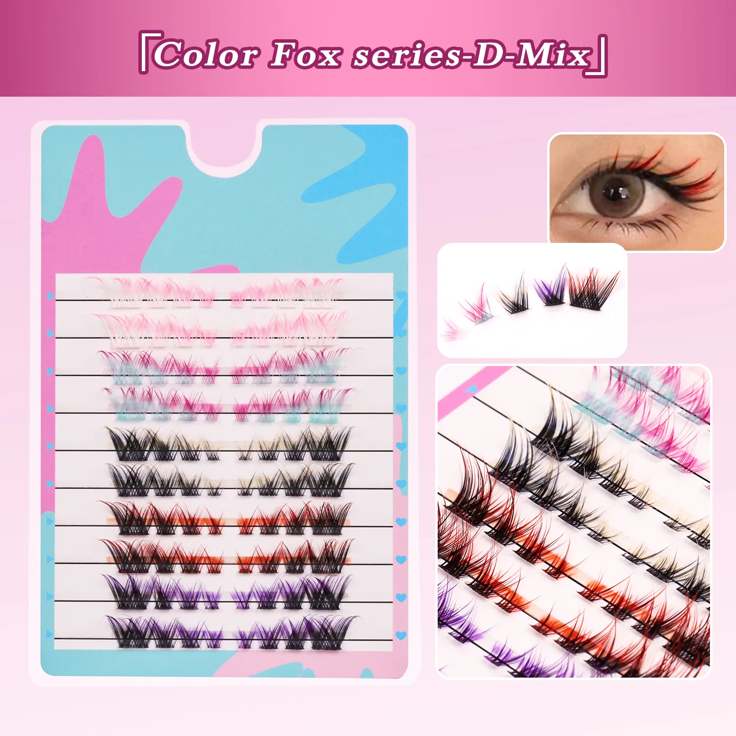 Colorful Fox DIY segmentované umělé řasy Shluk opakovaně použitelný Zvětšení očí Každodenní použití Multi Style Fusion Barevné DIY Shlukové řasy — image 2