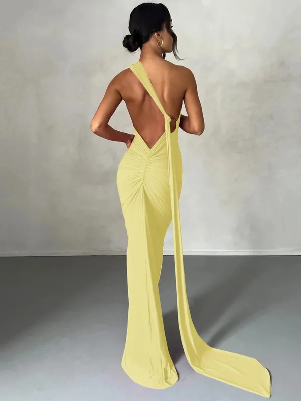 Hugcitar Nastavitelné poutko na šátek na jednom rameni Ruched Sexy Maxi Šaty Dámské Elegantní Y2K Streetwear Festival Outfit — image 11