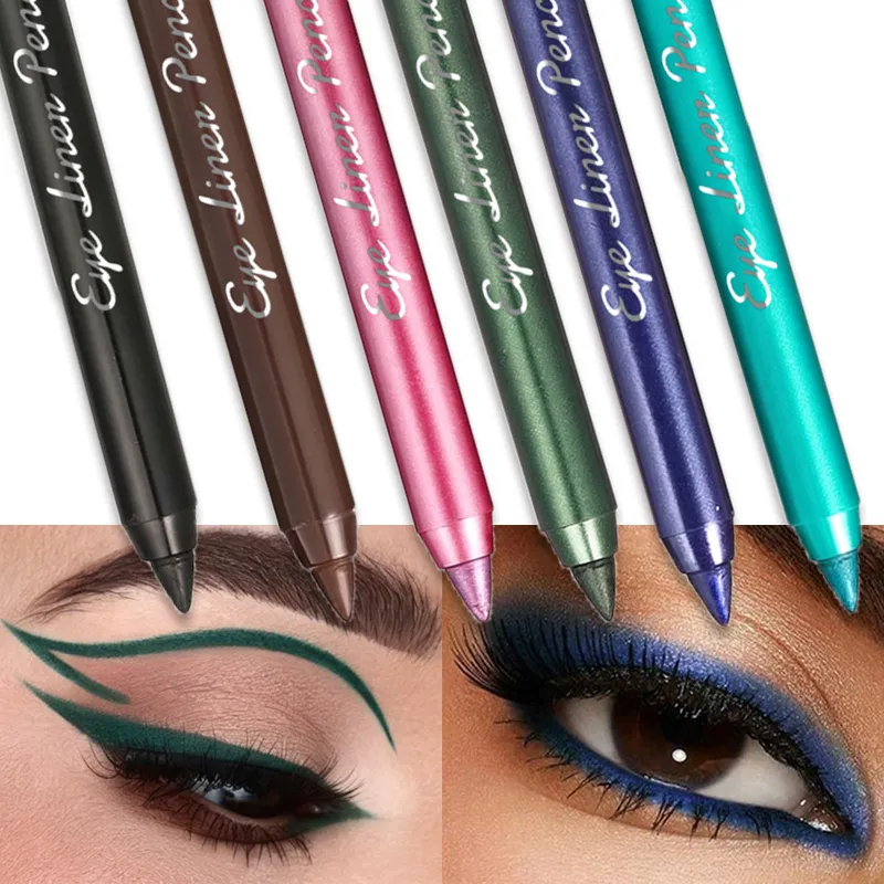 1 Stück wasserdichter blau-grüner Eyeliner-Stift, wischfest, langlebig, Perlglanz-Glitzer-Eye-Liner, hochpigmentiertes Punk-Augen-Make-up — image 2