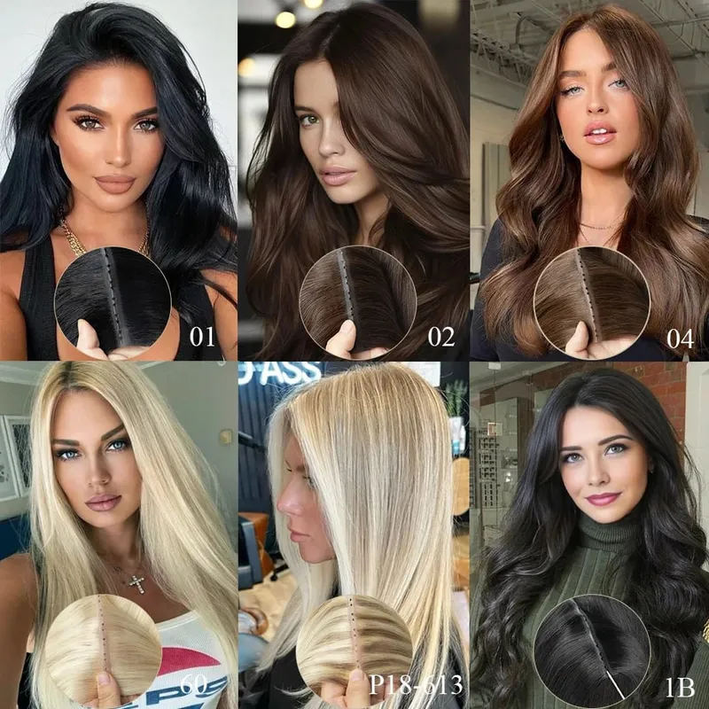 Blonde injizierte Echthaarverlängerungen mit Locheinschlag, gerade Twin-Tab-Schmetterlingseinschlag, natürliche unsichtbare braune Locheinschlagverlängerungen — image 5