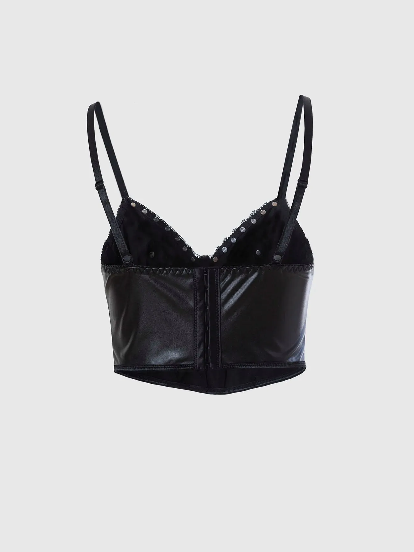 Punk Style Leather Halter Top with Metal Ring Cross Decoration Dark Sexy Outfit/Cosplay Top for Trendy Girls