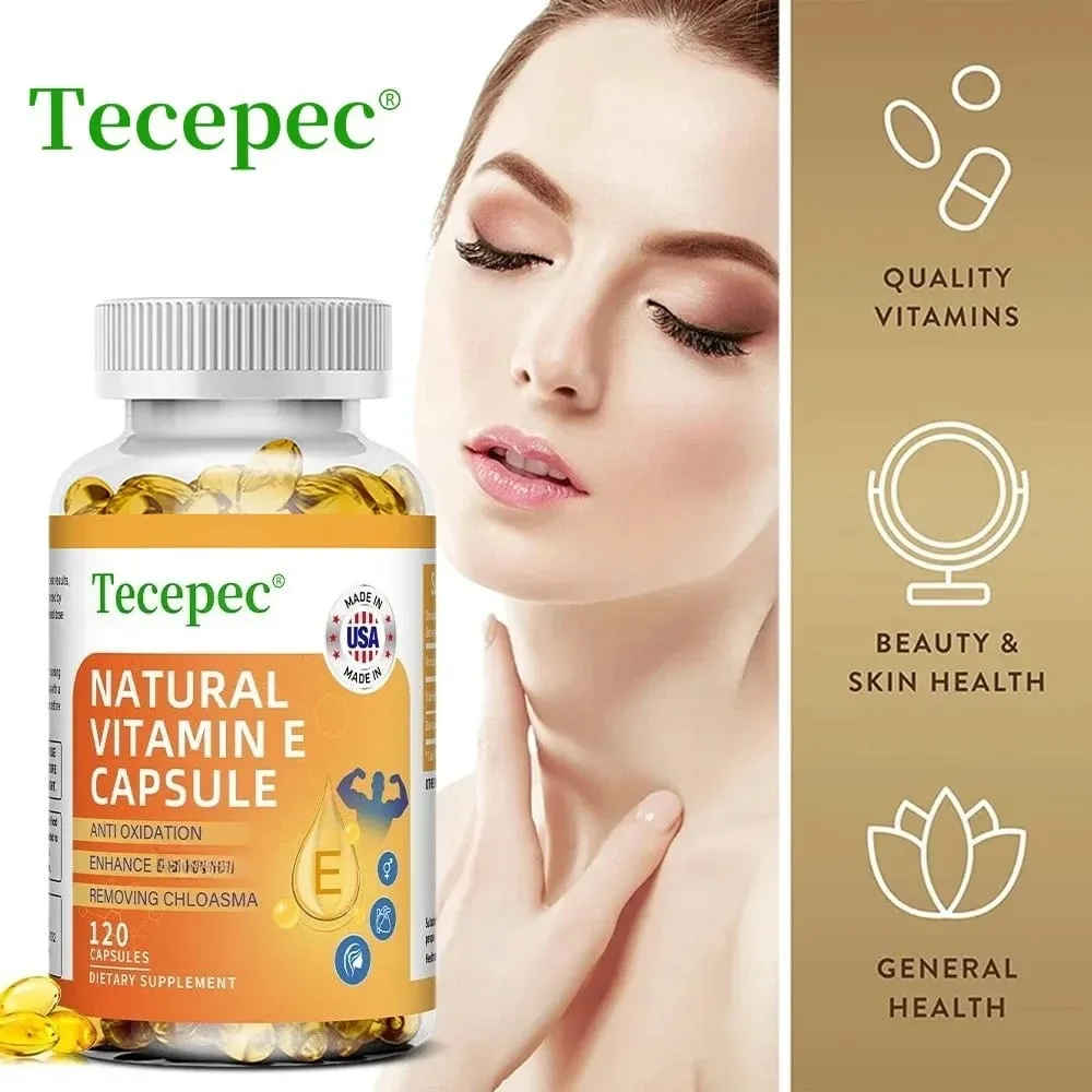 Vitamin-E-Kapseln unterstützen die Blutzirkulation, wirken antioxidativ und hellen den Hautton auf. Tägliche Vitaminergänzung für die Schönheit und Gesundheit — image 2